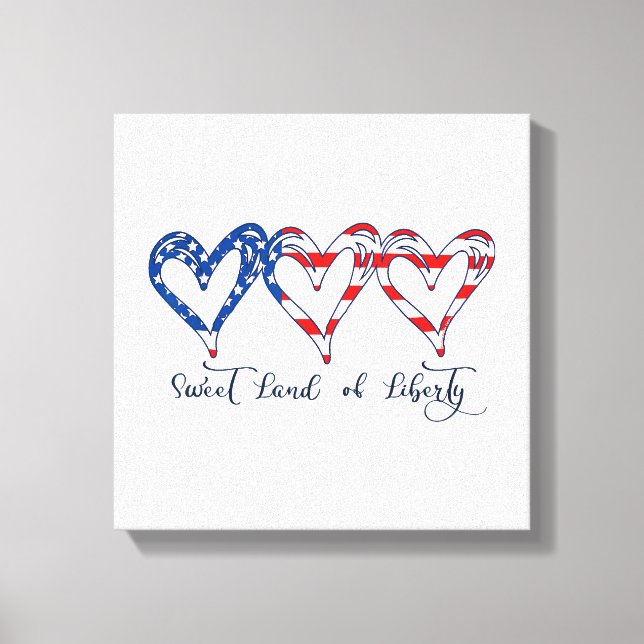 USA Flag Patriotic Hearts 4th of July Sweet Land o Canvas Print (Front)