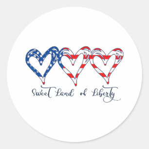 USA Flag Patriotic Hearts 4th of July Sweet Land o Classic Round Sticker