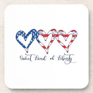 USA Flag Patriotic Hearts 4th of July Sweet Land o Coaster