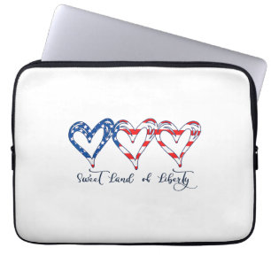 USA Flag Patriotic Hearts 4th of July Sweet Land o Laptop Sleeve