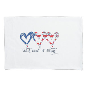 USA Flag Patriotic Hearts 4th of July Sweet Land o Pillowcase