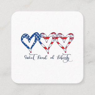 USA Flag Patriotic Hearts 4th of July Sweet Land o Square Business Card