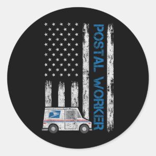 Usa Flag Patriotic Postal Worker Mailman Mail Lady Classic Round Sticker