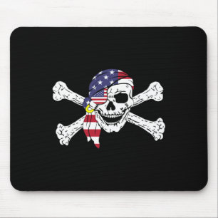 Usa Flag Patriotic Skull And Crossbones Pirate Men Mouse Pad