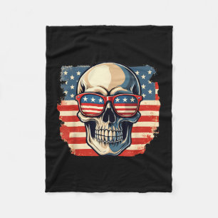 USA Flag Patriotic Skull Fourth Of July Fleece Blanket