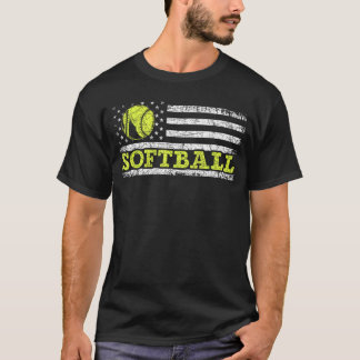 USA Flag Patriotic Softball Player American Sport  T-Shirt