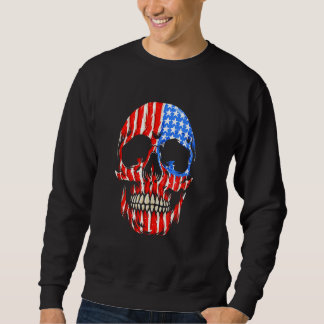 USA Flag Pattern Skeleton Head Creepy Halloween De Sweatshirt