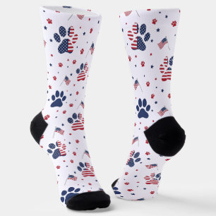 USA Flag Paw Print and Stars Pattern Crew Socks