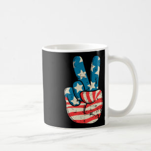 Usa Flag Peace Sign Hand 4th Of July Patriotic Men Coffee Mug