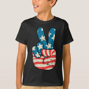 Usa Flag Peace Sign Hand 4th Of July Patriotic Men T-Shirt