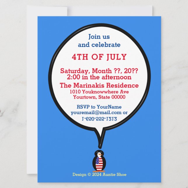 USA Flag Penguin Awareness Heritage Gift Invitation (Front)