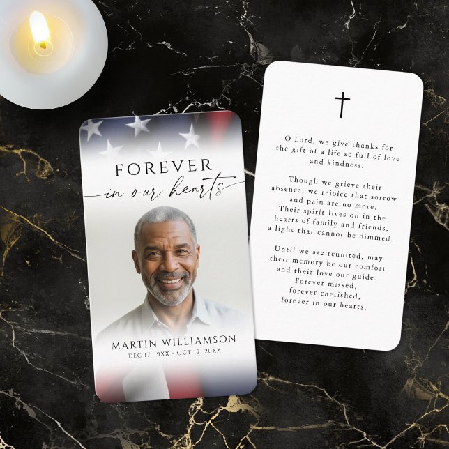 USA Flag Photo Cross Funeral Sympathy Prayer Card (Creator Uploaded)