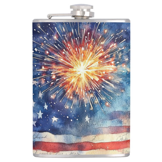 USA flag. Pledge of Allegiance.  Hip Flask (Front)