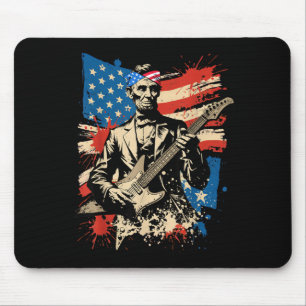 Usa Flag President Abraham Lincoln Playing Guitar Mouse Pad