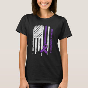 Usa Flag Purple Ribbon Epilepsy Awareness T-Shirt
