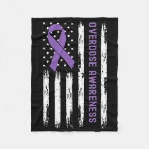 Usa Flag Purple Ribbon Overdose Awareness Fleece Blanket