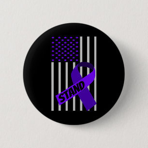 USA Flag purple Ribbon Panceratic Cancer Awareness 6 Cm Round Badge