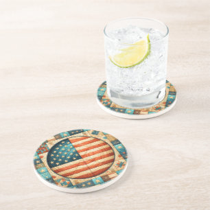 USA Flag Quilt Coaster