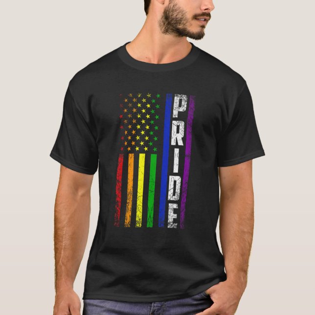 USA Flag Rainbow 4th Of July LGBTQ Gay Pride Month T-Shirt (Front)