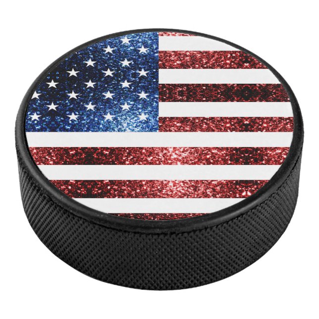 USA flag red and blue sparkles glitters Hockey Puck (3/4)