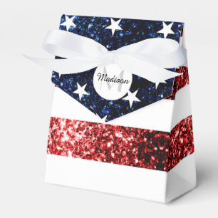 USA flag red and blue sparkles glitters Monogram Favour Box