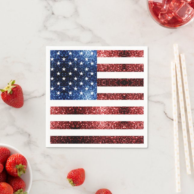 USA flag red and blue sparkles glitters Napkin (Insitu)