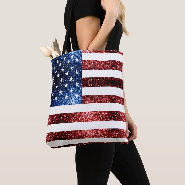 USA flag red and blue sparkles glitters Tote Bag (Close Up)