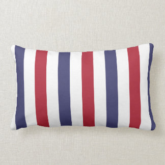 USA Flag Red and Flag Blue Wide Stripes on White Lumbar Cushion