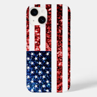 USA flag red blue faux sparkles bling
