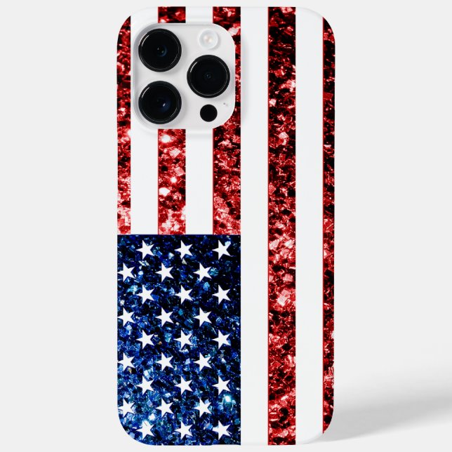 USA flag red blue faux sparkles bling  Case-Mate iPhone Case (Back)