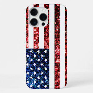 USA flag red blue faux sparkles bling iPhone 16 Pro Max Case