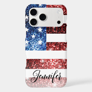 USA flag red blue faux sparkles glitters Your name
