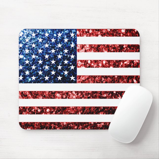 USA flag red blue sparkles glitters Mouse Pad (With Mouse)
