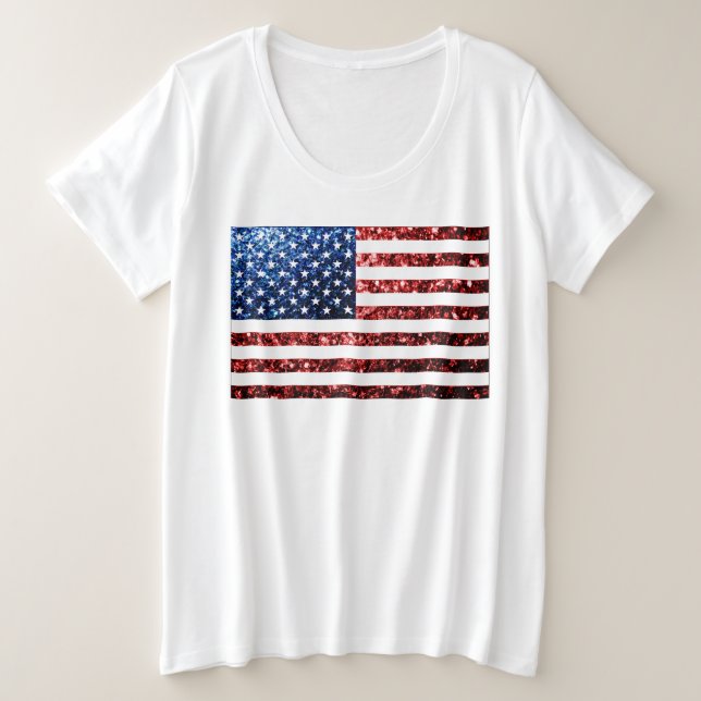 USA flag red blue sparkles glitters Plus Size T-Shirt (Design Front)