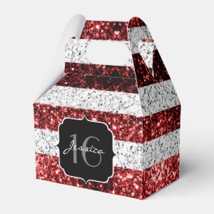 USA flag red blue sparkles glitters Sweet 16 Favor Favour Box
