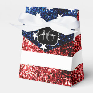 USA flag red blue sparkles glitters Sweet 16 Favour Box