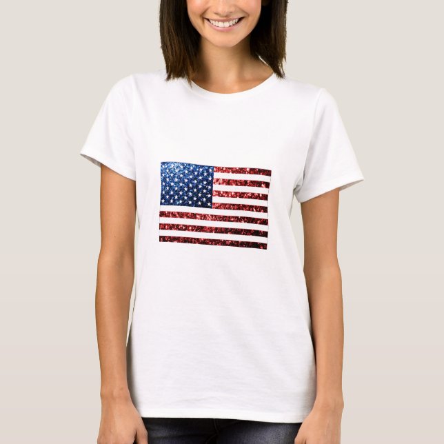 USA flag red blue sparkles glitters T-Shirt (Front)
