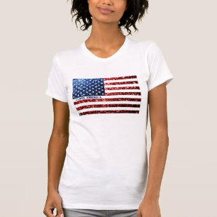 USA flag red & blue sparkles I LOVE AMERICA T-Shirt
