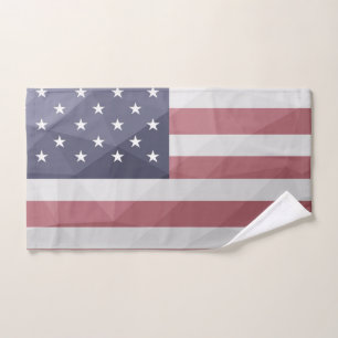 USA flag Red White Blue America Geometric Mesh Bath Towel Set