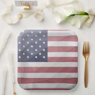 USA flag Red White Blue America Geometric Mesh Paper Plate