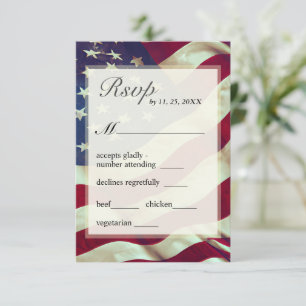 USA Flag Red White Blue American Patriotic Wedding RSVP Card