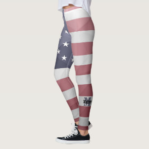 USA flag Red White Blue Geometric Mesh Monogram Leggings
