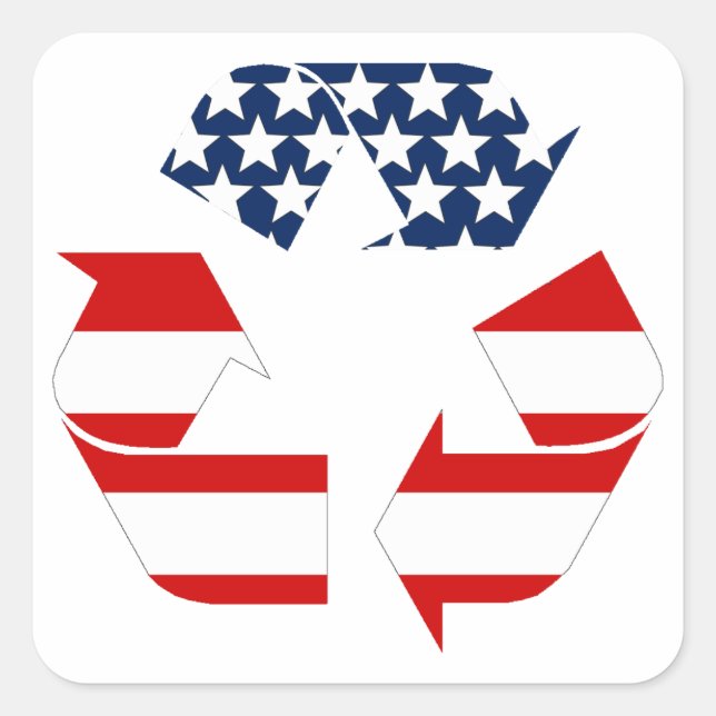USA Flag - Red White & Blue Recycle Symbol Square Sticker (Front)