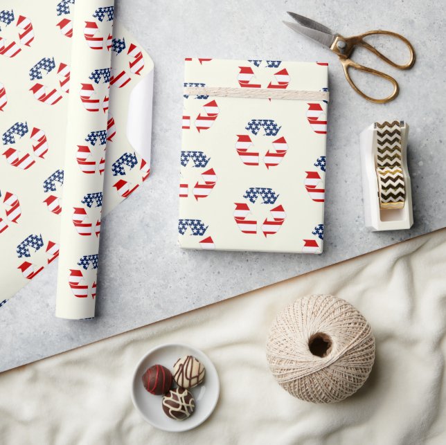 USA Flag - Red White & Blue Recycle Symbol Wrapping Paper (Crafts)