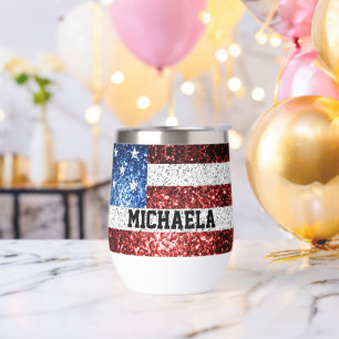 USA flag red white blue sparkles bling Custom name