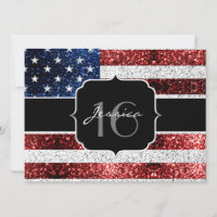 USA flag red white blue sparkles glitter Sweet 16