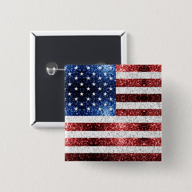 USA flag red white blue sparkles glitters 15 Cm Square Badge (Front & Back)