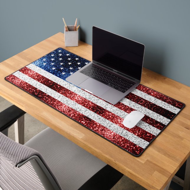 USA flag red white blue sparkles glitters America Desk Mat (Office 2)
