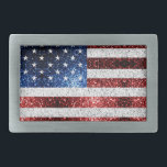 USA flag red white blue sparkles glitters Belt Buckle<br><div class="desc">Faux sparkling gift for her. 
Sparkly America 4th of July white glowy stars and sparkled stripes. Vibrant USA flag in red,  white and blue faux sparkles glitters. We use photo of sparkles glitter!</div>