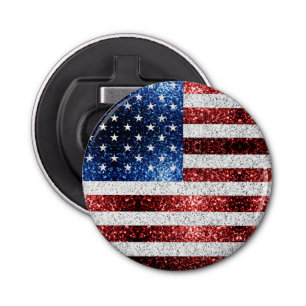 USA flag red white blue sparkles glitters Bottle Opener